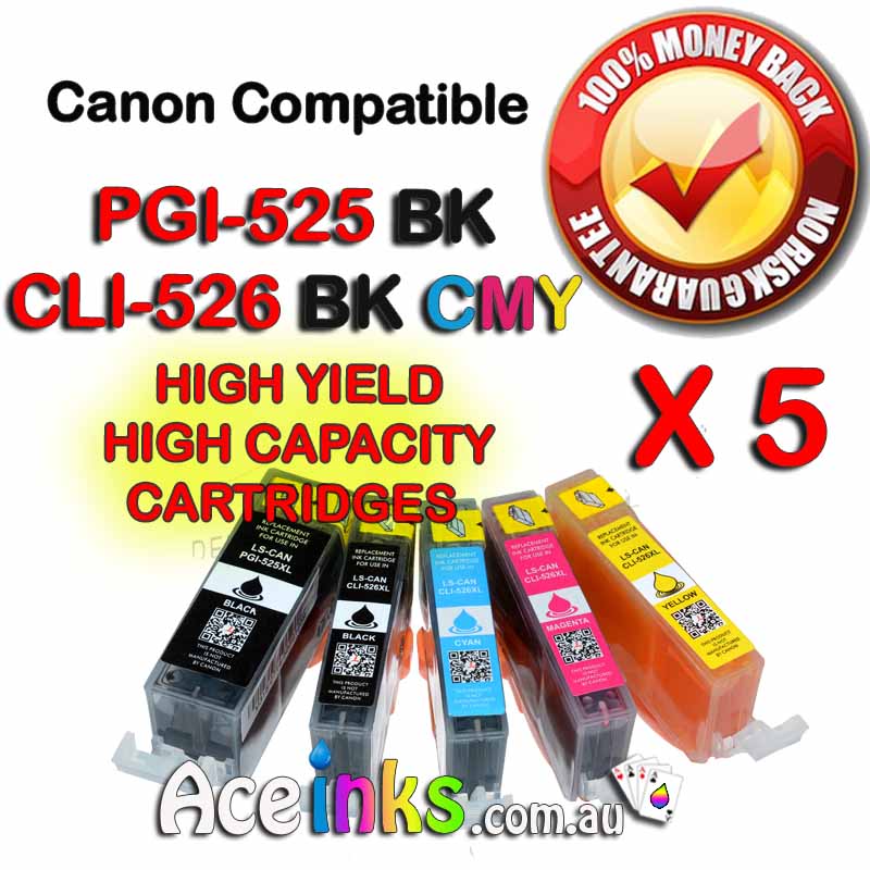 5 Combo Compatible Canon PGI-525BK/CLI-526BK C/M/Y